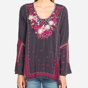 NWT Johnny Was "WISH STITCH" Embroidered Tunic, Size PETITE XL, Graphite Gray